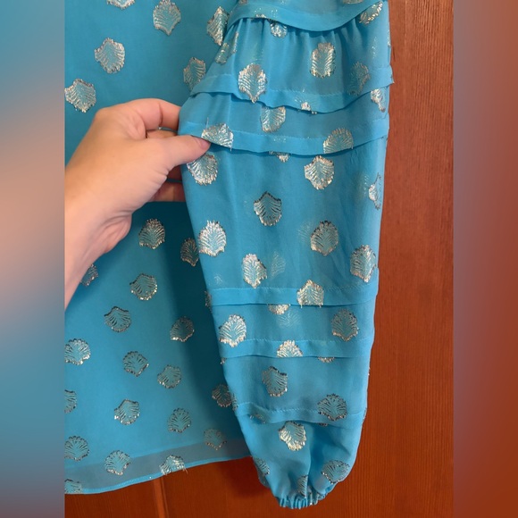 NWT! GIANA SILK TOP IN BERMUDA BLUE SEAGRASS METALLIC CLIP CHIFFON L - Picture 3 of 5